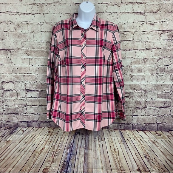 Talbots Pink Check Button Front Long Sleeve Shirt NWOT - Picture 1 of 7
